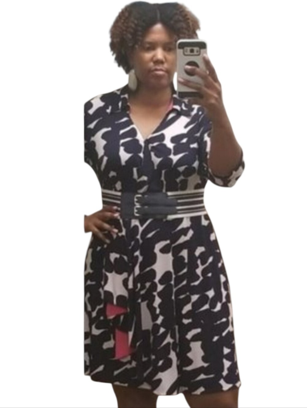 Lane Bryant | Women's Navy, White & Pink Jersey Printed Faux Wrap Dress (14/16) - Picture 2 of 15
